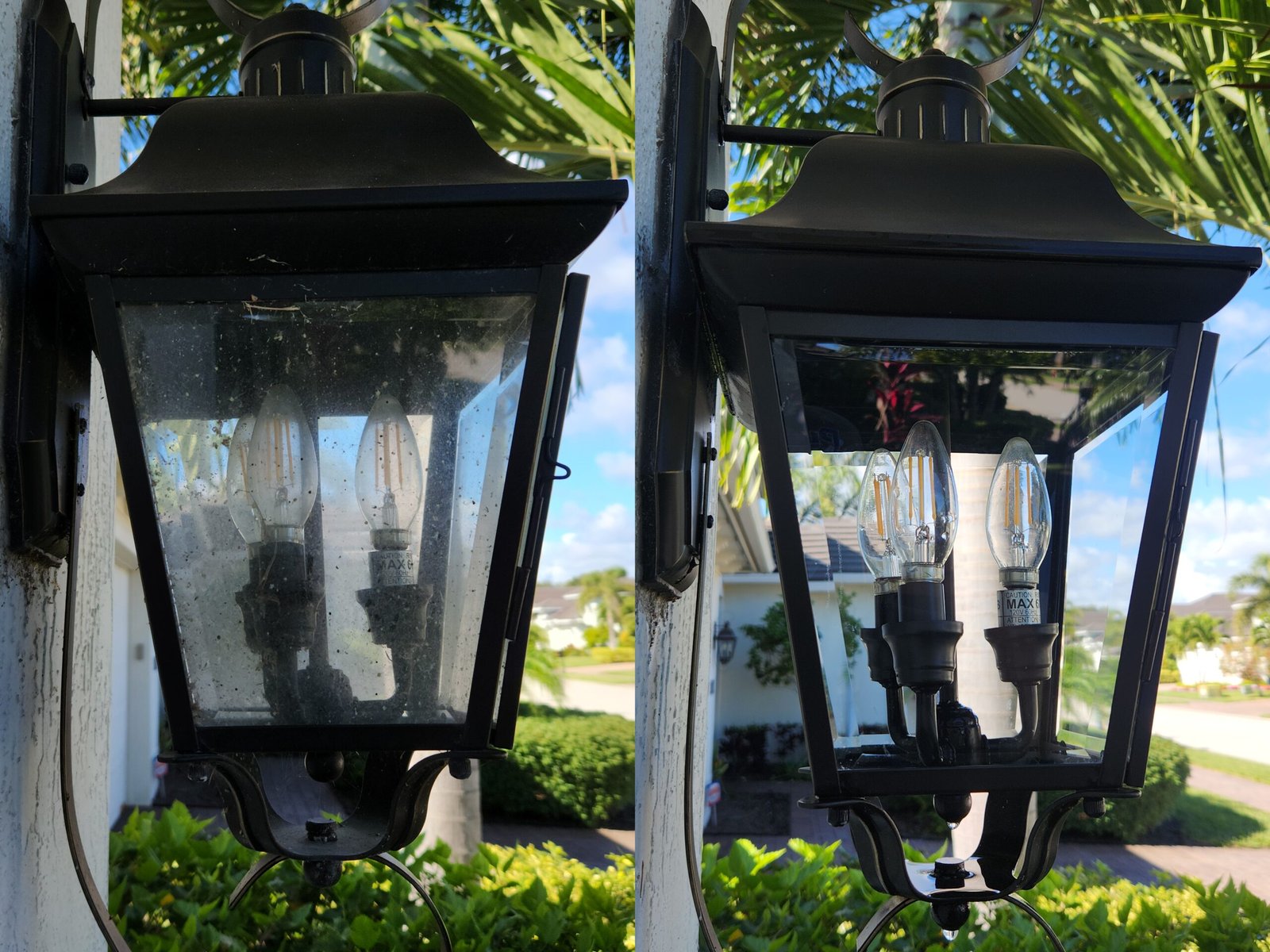 Carriage light cleaning on a residential home in Vero Beach Florida